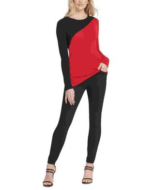DKNY Women's Colorblocked Asymmetrical Sweater Red Size Small