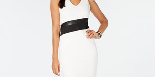 Thalia Sodi Women's Faux Leather Trim Sheath Dress  White Size Medium