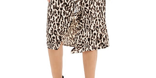 Thalia Sodi Women's Leopard Print Ruffle Trim Skirt Beige Size XX-Large