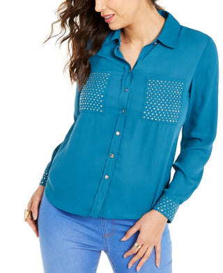 Thalia Sodi Women's Studded Shirt Green Size Small