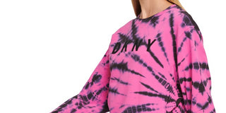 DKNY Women's Sport Tie Dyed Logo Top Pink Size Small