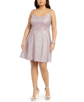 Morgan & Co Women's Plus Size Sparkle Fit & Flare Dress Pink Size 16W