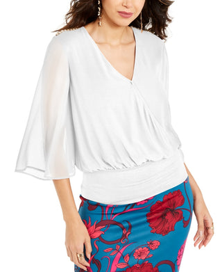 Thalia Sodi Women's Sheer Sleeve Embellished Top White Size X-Small