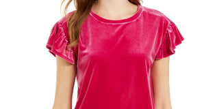 Maison Jules Women's Velvet Flutter Sleeve T-Shirt Pink Size X-Small