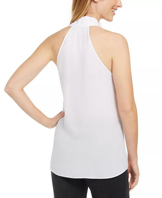 Calvin Klein Women's X Fit Slim Fit Sleeveless Tie Neck Top White Size Small