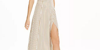 Danielle Bernstein Women's Striped Maxi Slip Dress Beige Size 8