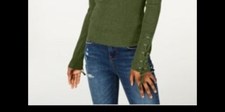 Hooked Up By IOT Juniors' Lace Up Rib Knit Sweater Green Size X-Large