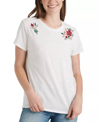 Lucky Brand Women's Embroidered Cotton T-Shirt White Size Large