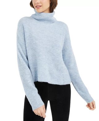 Sun & Moon Women's Box Ribbed Turtleneck Sweater Blue Size Small