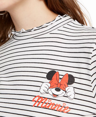 Disney Juniors' Mock Neck Fitted Graphic T-Shirt White Size Medium