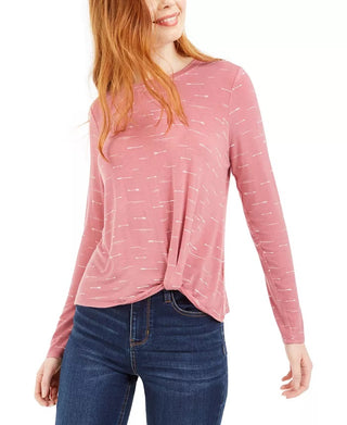 Self Esteem Juniors' Arrow Printed Twist Front T-Shirt Pink Size X-Small