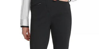 DKNY Women's Faux-Leather-Trim Straight-Leg Pants Black Size 16