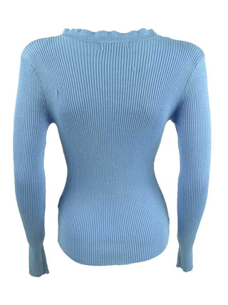 Hooked Up by IOT Juniors' Ruffled V-Neck Sweater Blue Size Small
