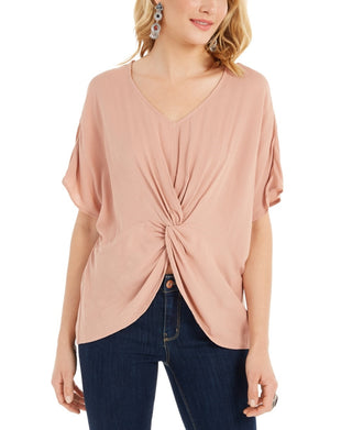 Style & Co Women's V-Neck Twist-Front Top Pink Size Small