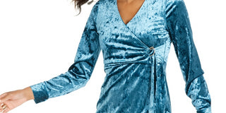 Thalia Sodi Women's Side Tie Velvet Surplice Dress Blue Size XX-Large