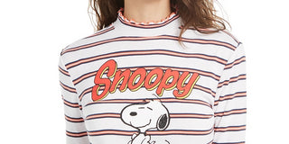 Peanuts Junior's Snoopy Mock Neck Top Beige Size X-Large