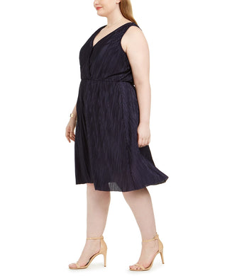 Love Squared Women's Trendy Plus Size Pleated Surplice Dress Navy Size 2X