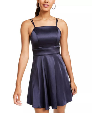 Sequin Hearts Juniors' Satin Fit & Flare Dress Navy Size 11