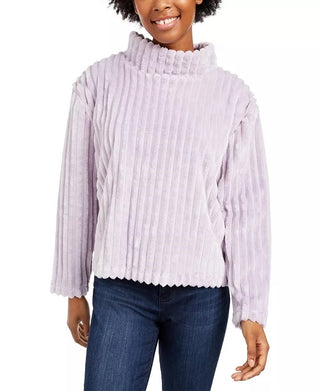 Planet Gold Junior's Cozy Mock Neck Ribbed Top Purple Size Large