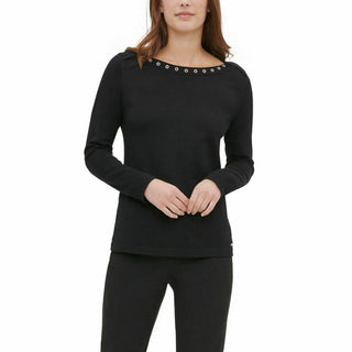 Calvin Klein Women's Grommet-Trim Top Black Size Large