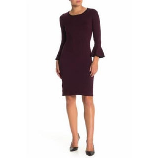 Calvin Klein Women's Bell Sleeve Crew Neck Above The Knee Cocktail Dress Purple Size Large