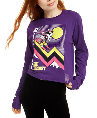 Mad Engine Junior's Disney Mickey Mouse Ski Graphic T-Shirt Purple Size X-Small