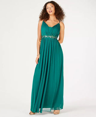 Teeze Me Juniors Beaded Grecian Formal Dress Dark Green Size 1
