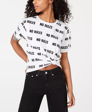 Rebellious One Junior's No Rules Printed T-Shirt White Size X-Small