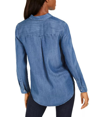Tommy Hilfiger Women's Pocket Popover Blue Size Small