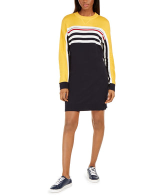 Tommy Hilfiger Women's Striped Colorblocked Sweater Dress Blue Size Medium