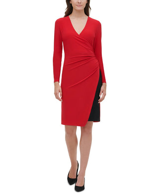 Tommy Hilfiger Women's Petite Ruched Sheath Dress Red Size 6 P