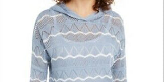 Ultra Flirt Junior's Pointelle Knit Hoodie Sweater Navy Size Medium
