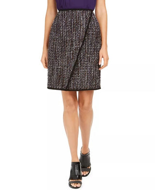 Calvin Klein Women's Tweed Front-Overlap Skirt Black Size 16