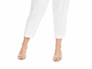 Calvin Klein Women's  Linen Slim Ankle Pants White Size 24W