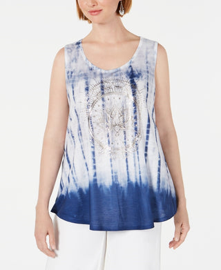 Style & Co Women's Graphic Tie Dyed Sleeveless Top Blue Size Small