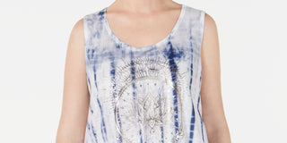 Style & Co Women's Graphic Tie Dyed Sleeveless Top Blue Size Small