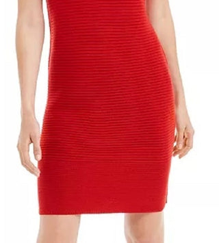 Maison Jules Women's Red Knitted Sleeveless Jewel Neck Short Body Con Dress Red Size Large