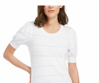 Maison Jules Women's Puff Sleeve Sweater White Size Medium