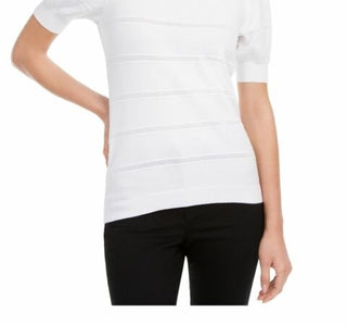 Maison Jules Women's Puff Sleeve Sweater White Size Medium