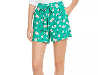Maison Jules Women's Printed Tie-Belt Shorts Bright Green Size Small