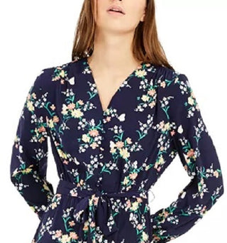 Maison Jules Women's Floral-Print Belted Dress Navy Size X-Large