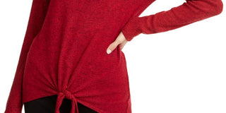 BCX Junior's Textured Tie Front Cowlneck Sweater Red Size Medium