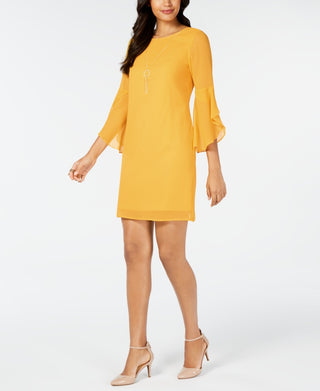 Thalia Sodi Women's Flared Sleeve Necklace Dress Yellow Size XX-Large