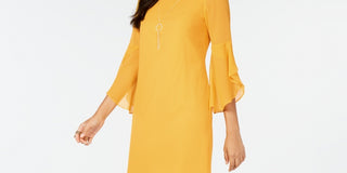 Thalia Sodi Women's Flared Sleeve Necklace Dress Yellow Size XX-Large
