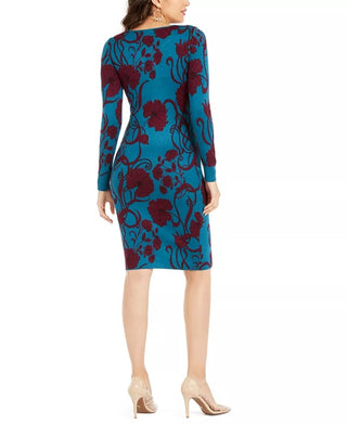 Thalia Sodi Women's Jacquard Metallic Sweater Dress Blue Size Small