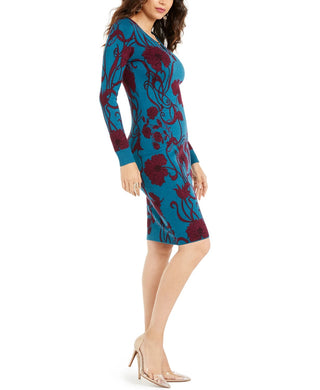 Thalia Sodi Women's Jacquard Metallic Sweater Dress Blue Size Small