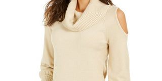 Thalia Sodi Women's Cold-Shoulder Cowl-Neck Sweater Beige Size Large