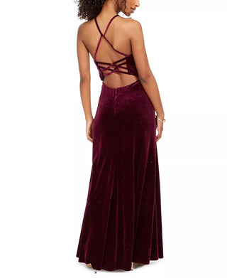 Morgan & Company Juniors' Velvet Glitter Gown Purple Size 15