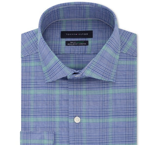 Tommy Hilfiger Men's Classic/Regular Fit Non-Iron Stretch Blue Check Dress Shirt Navy Size 32-33