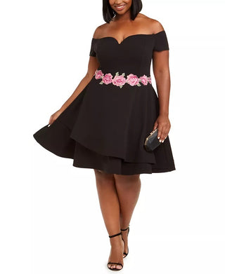 B Darlin Women's Plus Floral Fit & Flare Cocktail Dress Black Size 22W
